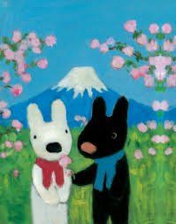 Gaspar and Lisa in front of mount fuji with sakuras on the side