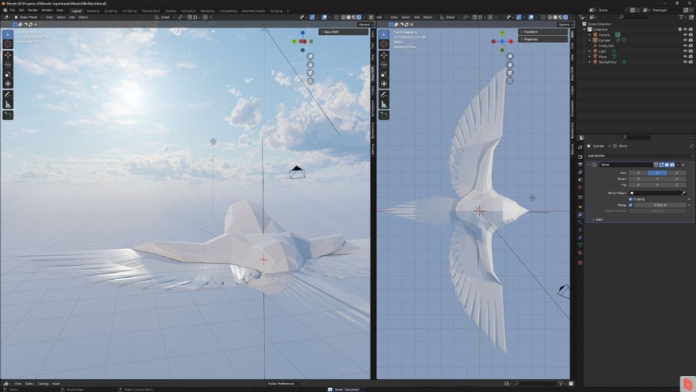 Art of a low-poly bird on blender