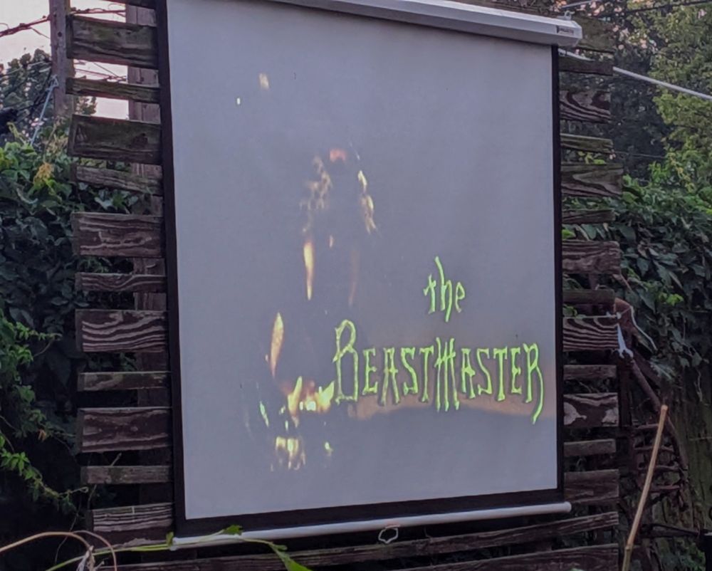 Nightmare Junkhead's backyard projector showing The Beastmaster