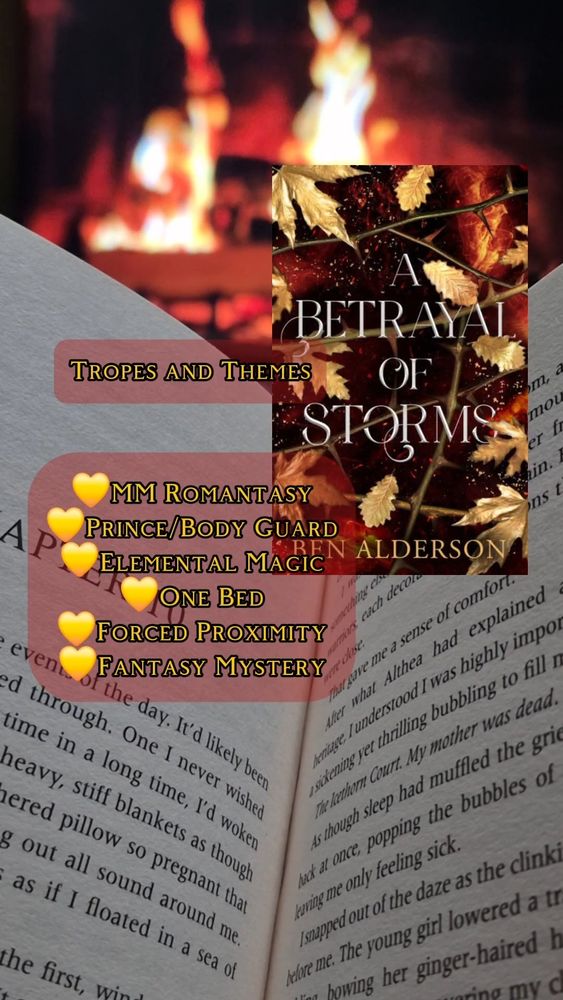 Tropes and Themes:

💛MM Romantasy
💛Prince/Body Guard
💛Elemental Magic
💛One Bed
💛Forced Proximity 
💛Fantasy Mystery