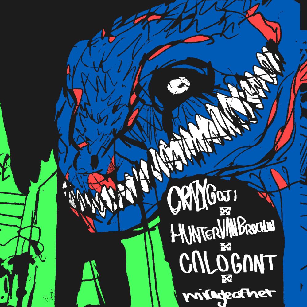 Artwork for 'remember what i told you' by crazygoji depicting a colossal blue lizard and listing the featured artists: crazygoji, Hunter Van Brocklin, calogant, and mirageofher.