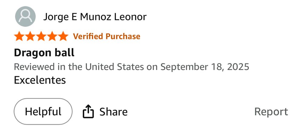 An 5 star review that is simply titled Dragon Ball and says Excelentes