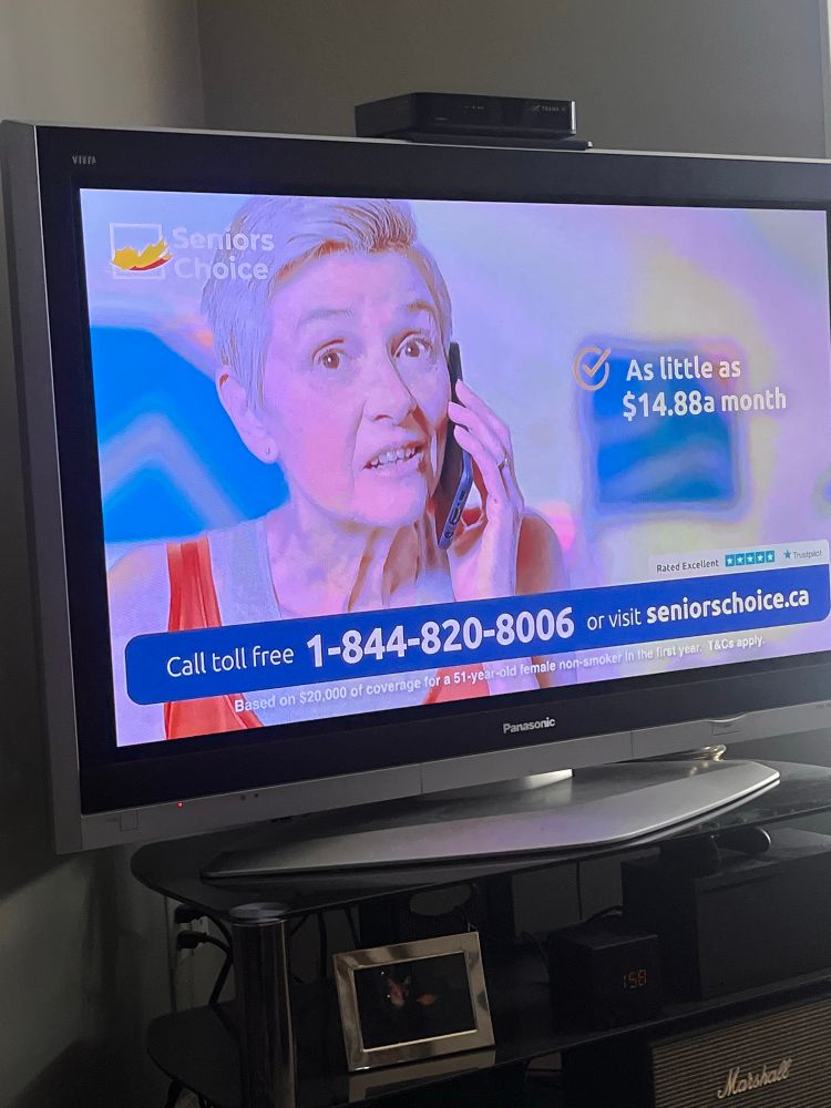 Ad for seniors choice insurance in Canada with a monthly price of $14.88. The Nazi number