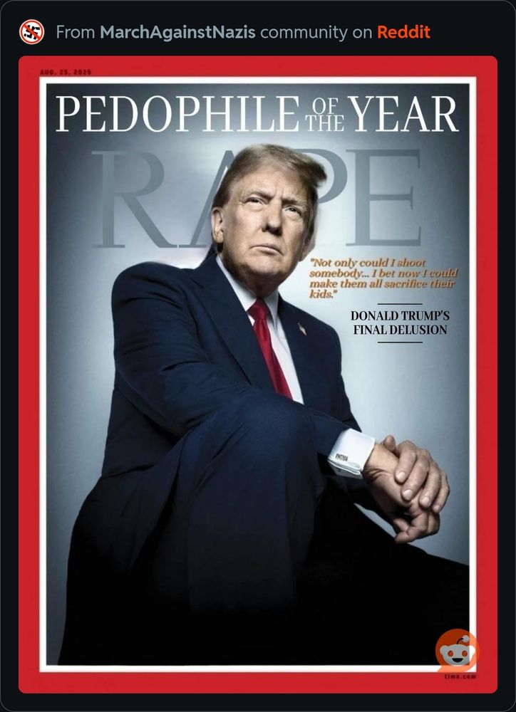 It's a picture of trump in his signature blue suit sitting looking serious. It's a phony cover of Time Magazine. The headline says: 