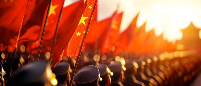 Chinese flags on parade