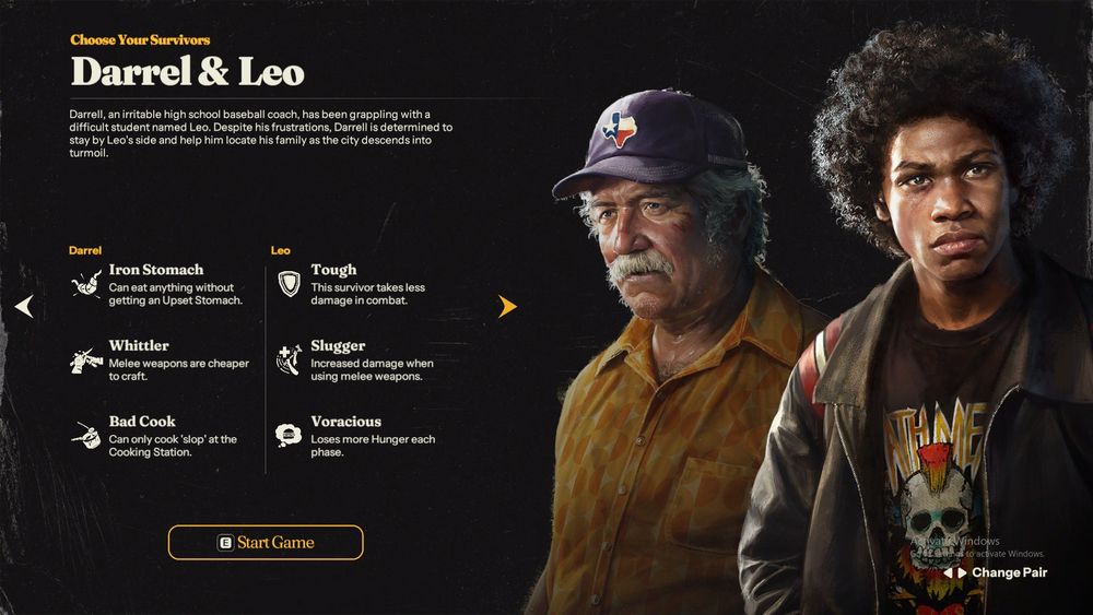 Darrel and Leo, characters from the game "Into the Dead: Our Darkest Days." Darrel is an over-the-hill white man. Leo is a Black teen boy with a fluffy afro. Both are beautifully rendered.