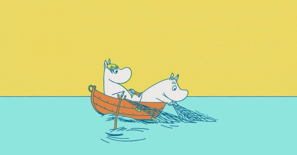 Moomins in a boat with nets