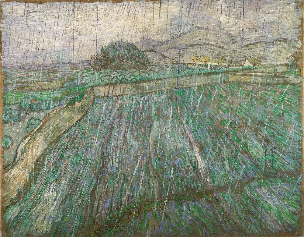 Rain over fields painting.