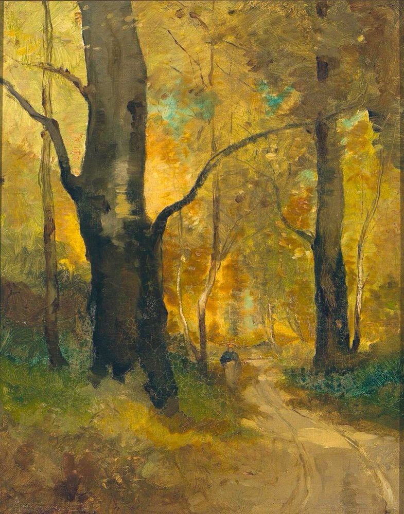 Autumn woodland scene, painting.