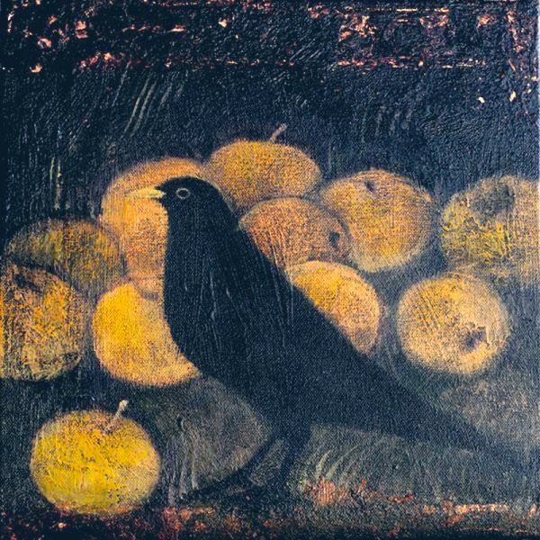 Blackbird with apples art.