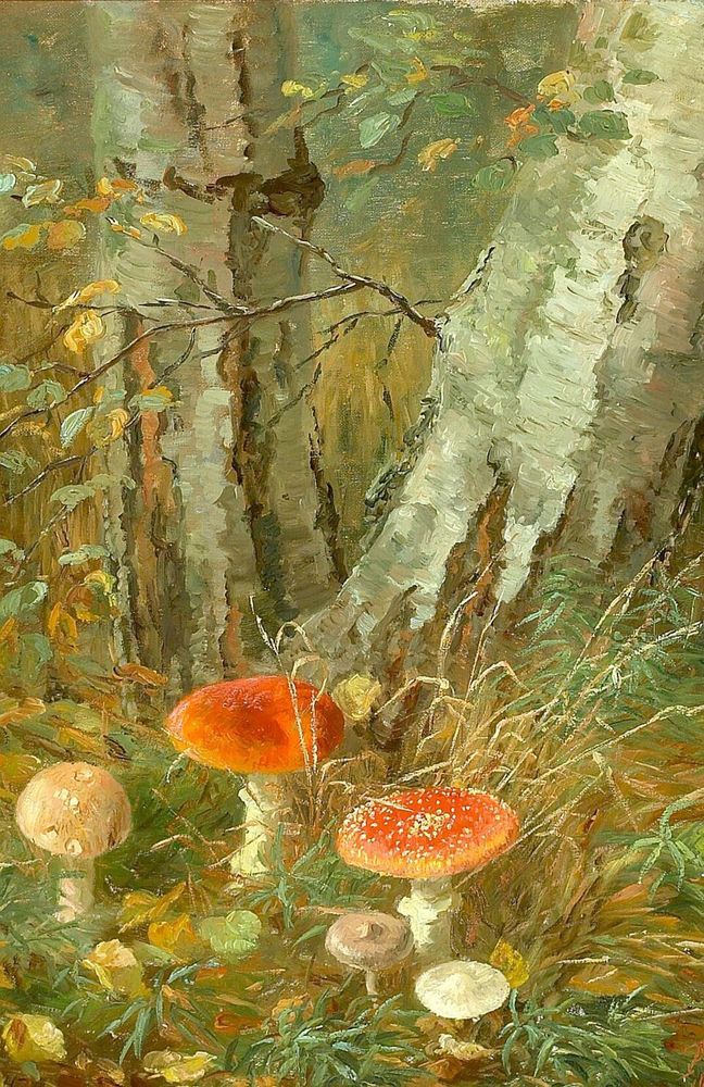 Painting, as described, autumnal scene.