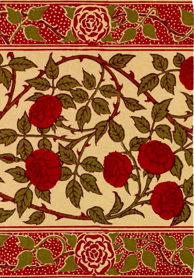 Red rose design on cream background.