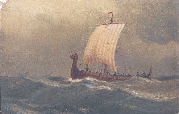 Painting of Viking longship on choppy sea, don’t know where it’s from sadly.