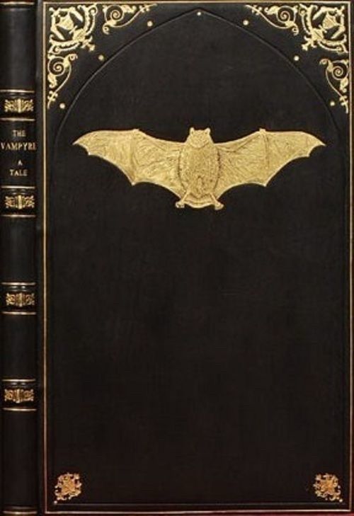 Black cover with gold bat in decoration, gold border design, The Vampyre, A Tale.