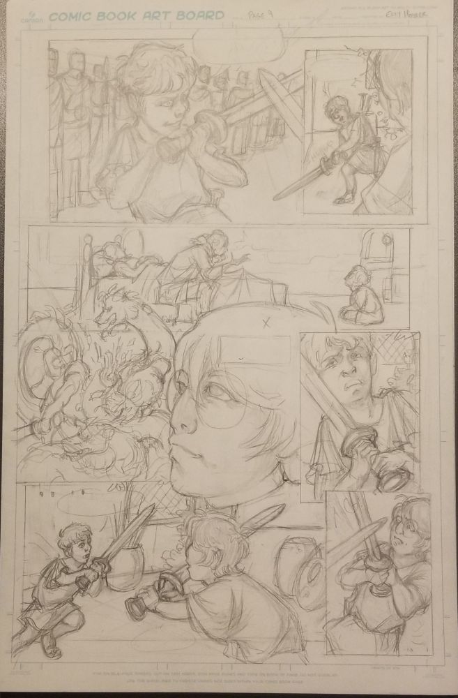 Completed pencils of the same comic page 