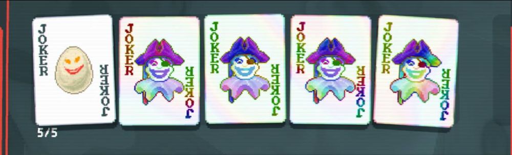 screenshot of a balatro joker build, showing an Egg and 4 copies of polychrome Swashbuckler