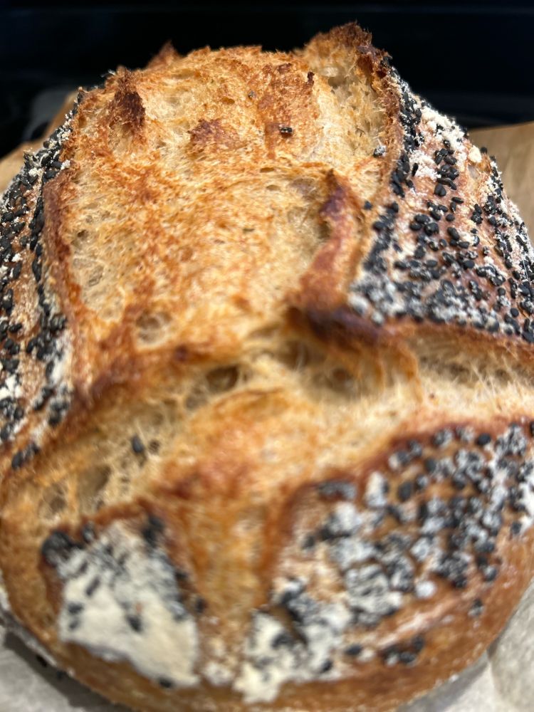 Sourdough loaf with black sesame seeds