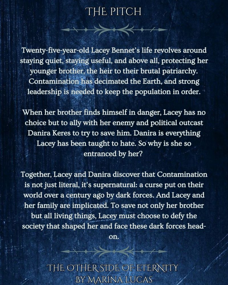 The pitch page on the same dark blue faded background with some arrow designs framing it 