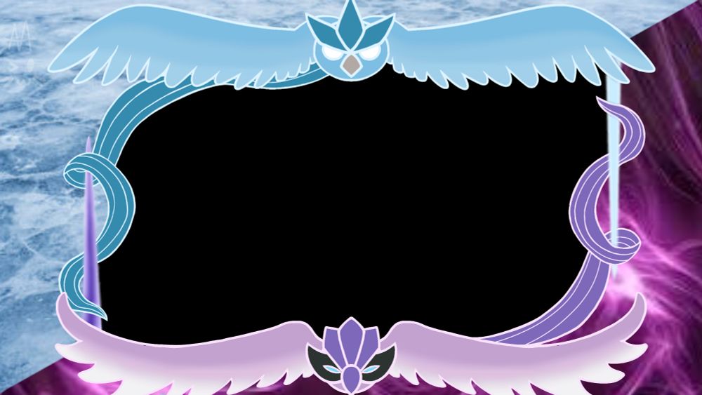On overlay with Articuno on top, Galarian Articuno on the bottom with both tails wrapping around icicles. The background is half ice and half psychic energy. :3