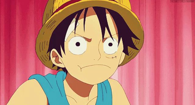 a cartoon of luffy from one piece making a face