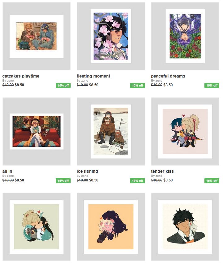 another screenshot of my INPRNT store page with more examples of prints available on there