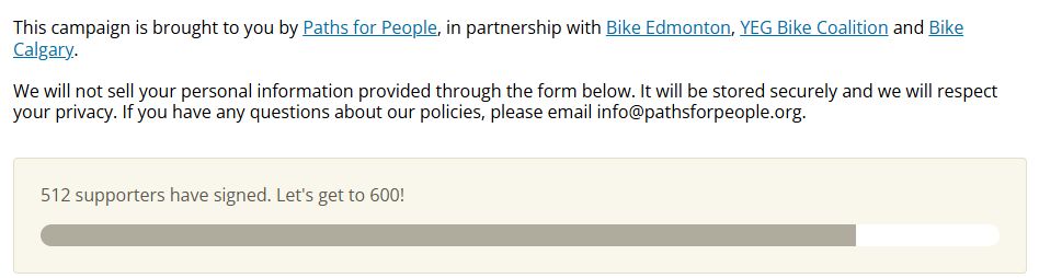 Screenshot of the letter to Minister Dreeshen showing more than 500 signatures.