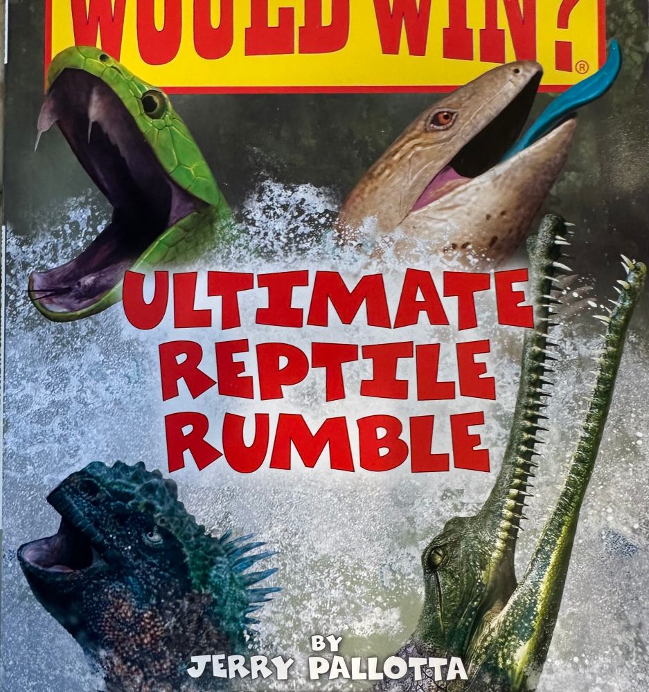 Dramatic title of the book : ULTEMATE REPTILE RUMBLE 4 reptiles splashing threateningly out of water 