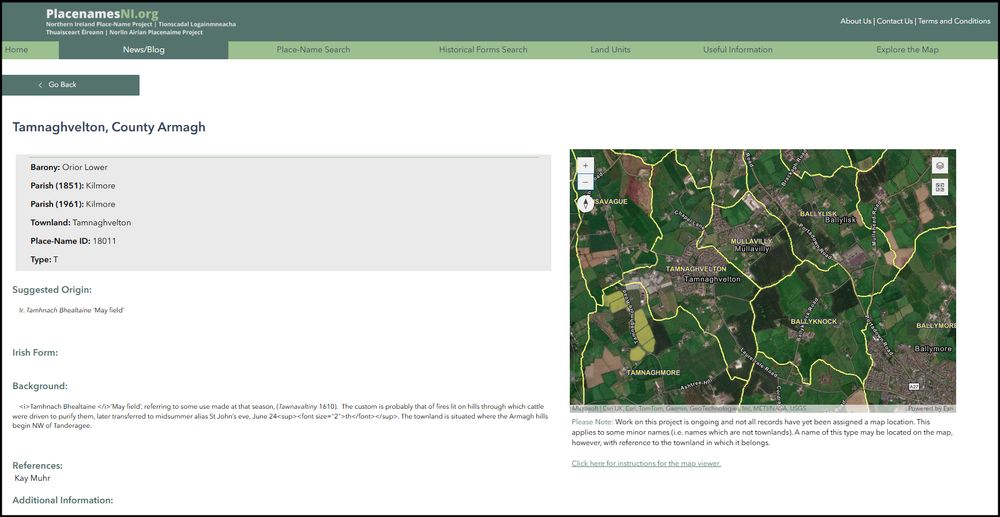 Tamhnach Bhealtaine ‘May field’
Tionscadal Logainmneacha Thuaisceart Éireann
PlacenamesNI.org