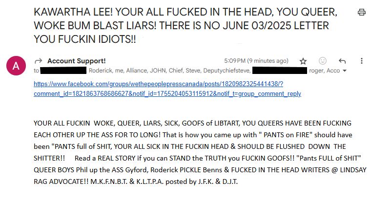 Email from Bill, who has just read today's post. 

Subject: KAWARTHA LEE! YOUR ALL FUCKED IN THE HEAD, YOU QUEER, WOKE BUM BLAST LIARS! THERE IS NO JUNE 03/2025 LETTER YOU FUCKIN IDIOTS!!

To: Steve and the other Deputy Cheeves, All the ASMIN guys, all the people he thinks are me, me

Message:

YOUR ALL FUCKIN  WOKE, QUEER, LIARS, SICK, GOOFS of LIBTART, YOU QUEERS HAVE BEEN FUCKING EACH OTHER UP THE ASS FOR TO LONG! That is how you came up with " PANTS on FIRE" should have been "PANTS full of SHIT, YOUR ALL SICK IN THE FUCKIN HEAD & SHOULD BE FLUSHED  DOWN  THE SHITTER!!   Read a REAL STORY if you can STAND the TRUTH you FUCKIN GOOFS!! "Pants FULL of SHIT" QUEER BOYS Phil up the ASS Gyford, Roderick PICKLE Benns & FUCKED IN THE HEAD WRITERS @ LINDSAY RAG ADVOCATE!! M.K.F.N.B.T. & K.L.T.P.A. posted by J.F.K. & D.J.T. 
