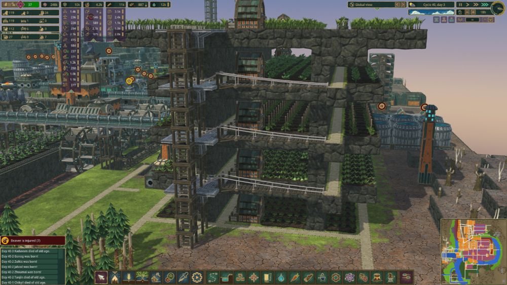 screenshot, video game, Timberborn, city building with beavers game, showing vertical farming