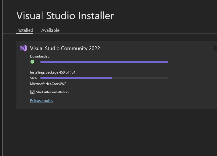 screenshot, installer app, installing visutal studio installer on windows for studio visual 