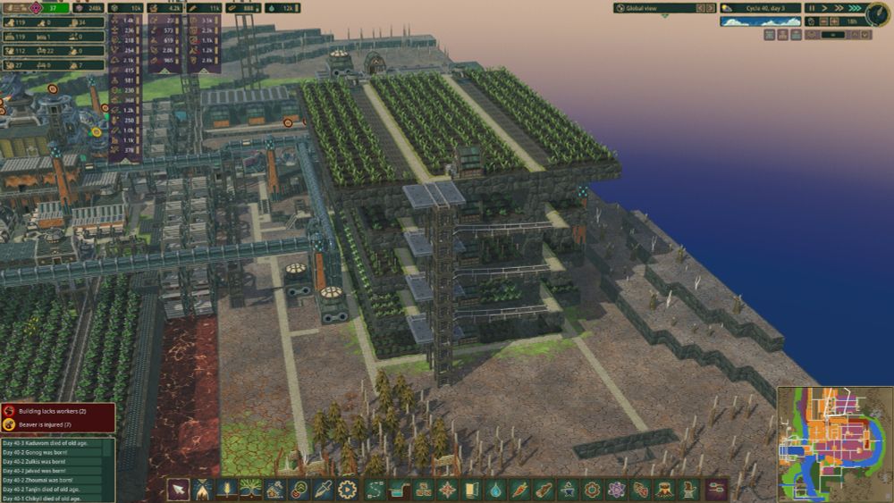 screenshot, video game, Timberborn, city building with beavers game, showing vertical farming