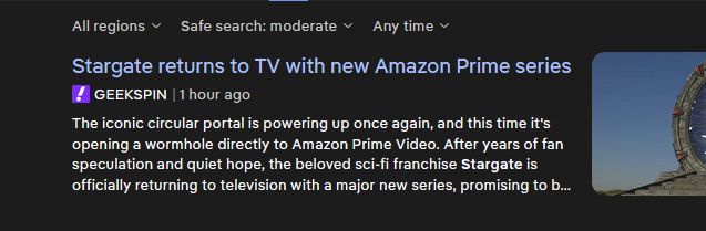 screenshot, saying stargate tv show is returning via amazone prime