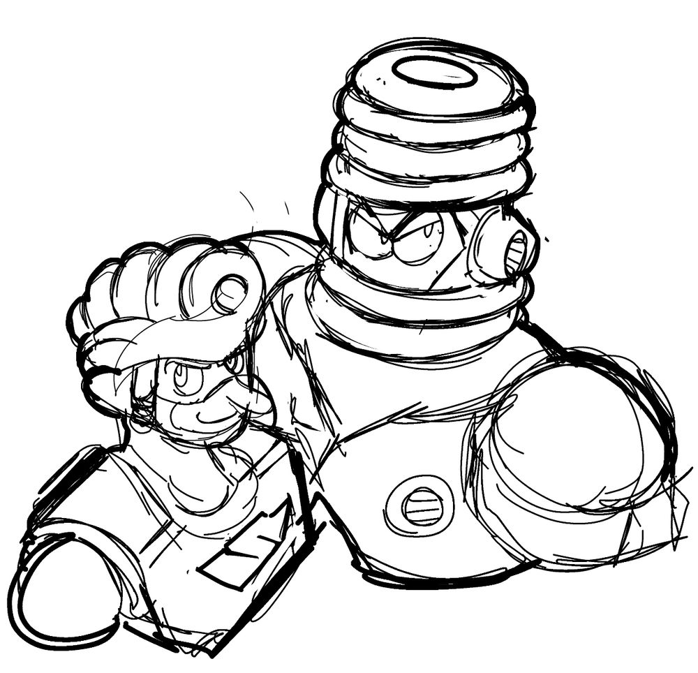 Doodle of both Spring Man from Arms (Left) & Megaman (Right).