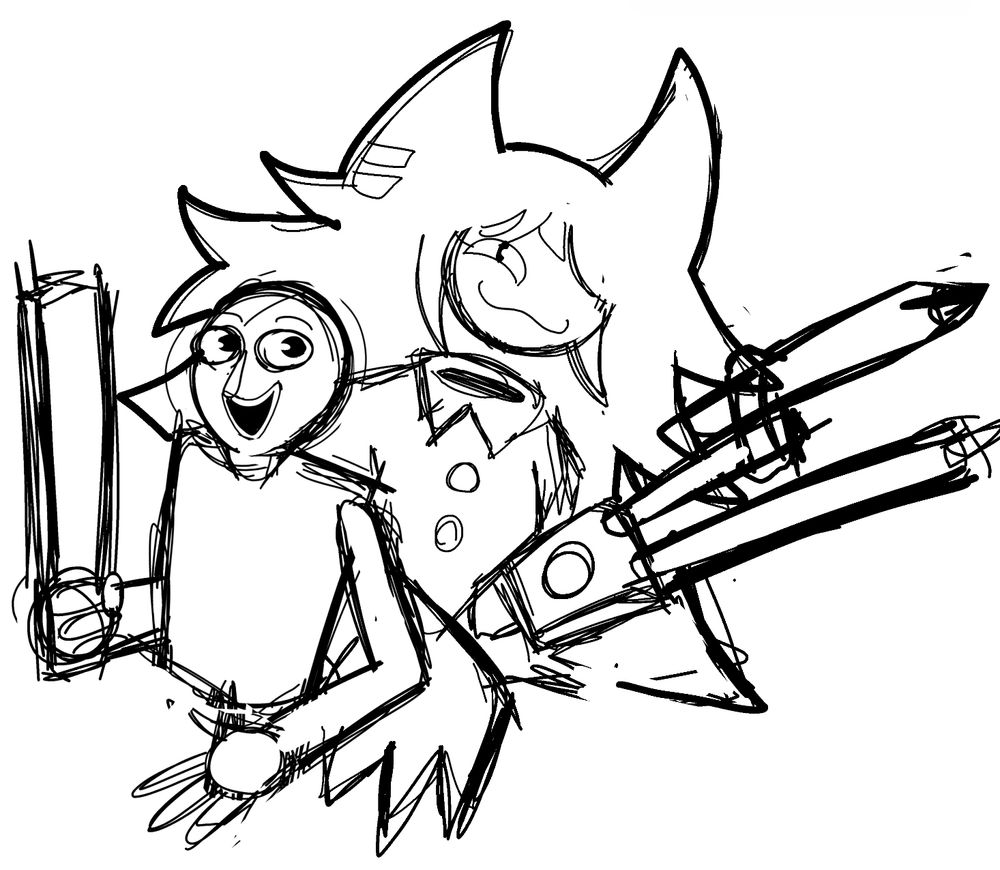 A doodle of Baldi (Left) and Miss Circle (Right) 