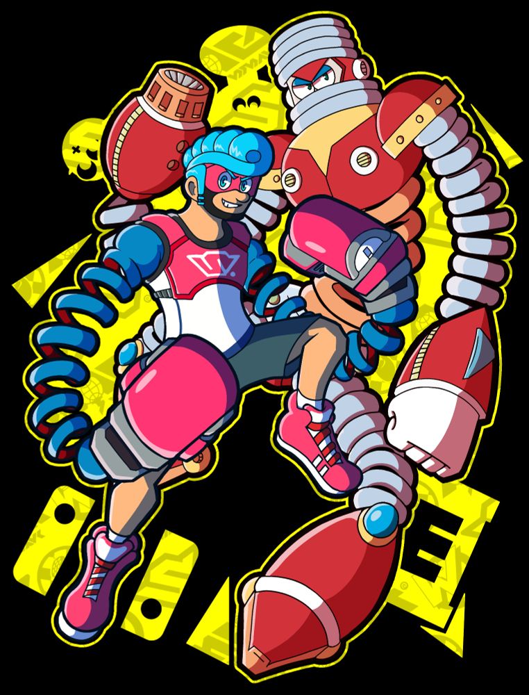 The art of SpringMen! The team itself consists of SpringMan from Arms (Left) & SpringMan from Mega Man (Right). 