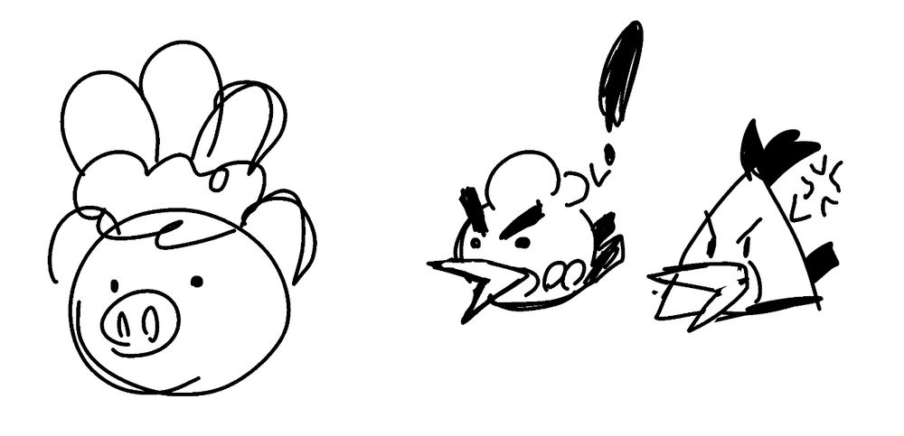 Doodle of Red & Chuck seeing a Pig steal their eggs.