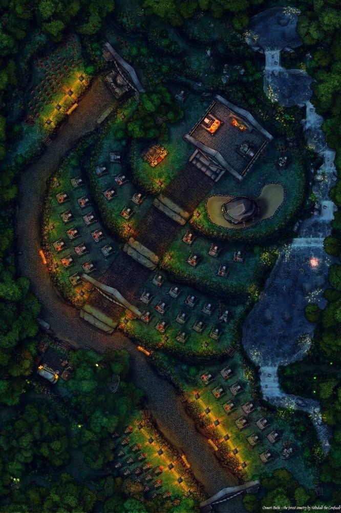 Map of a japanese style cementry by night.