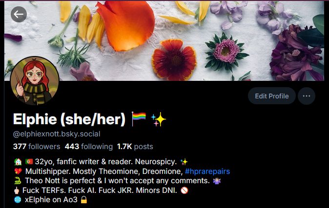 Screenshot of Elphie's bluesky account.