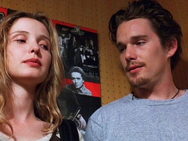 Scene from the 1995 movie BEFORE SUNRISE starring Julie Delpy and Ethan Hawke.