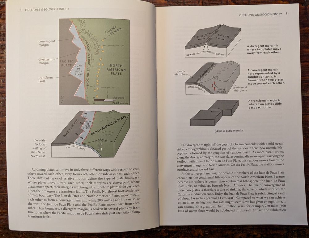 Book showing the tectonic plates and subduction zone of the Oregon coast. From Roadside Geology of Oregon by Marli Miller 2nd ed.
