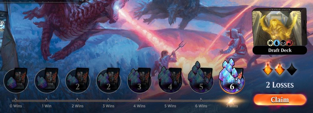 a magic the gathering arena screenshot showing a 7 win 2 loss record