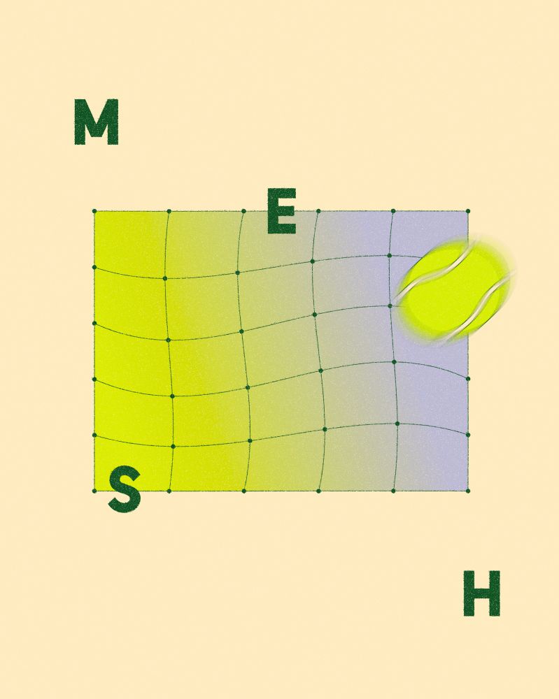 Abstract editorial art, neon colors with a mesh warp depicting a tennis net