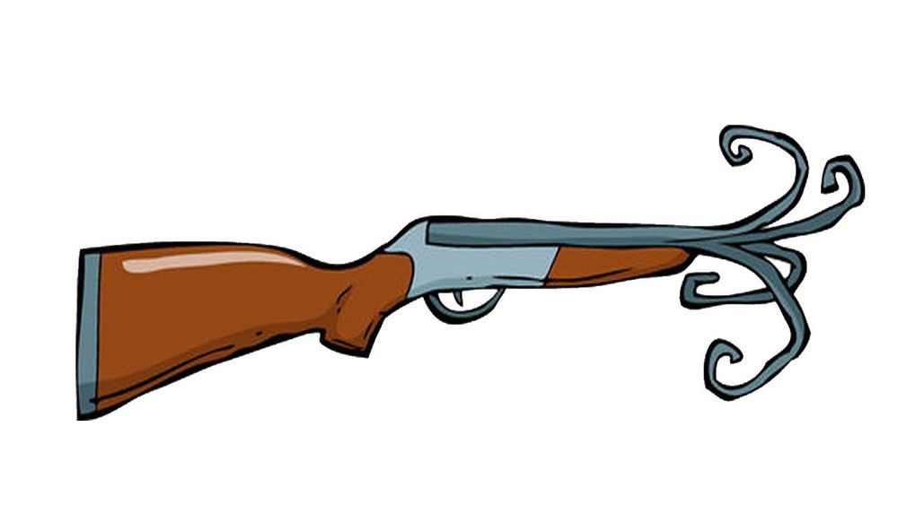 A shotgun with the barrel peeled back like the petals of a flower