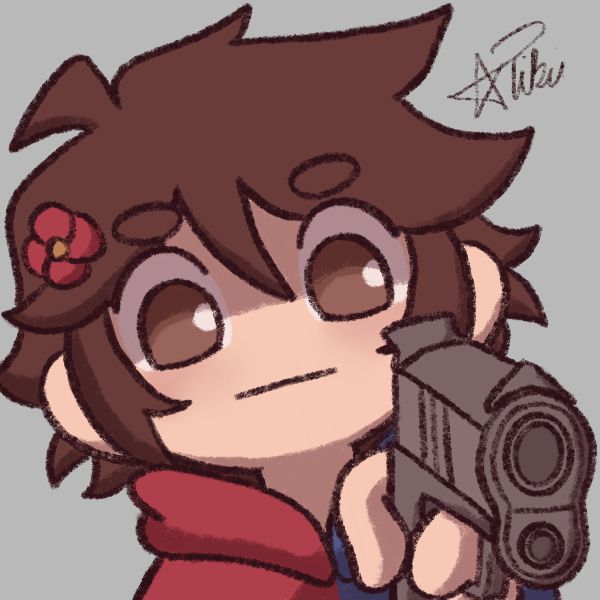 An emote of Hayden Fyrus holding a gun.
