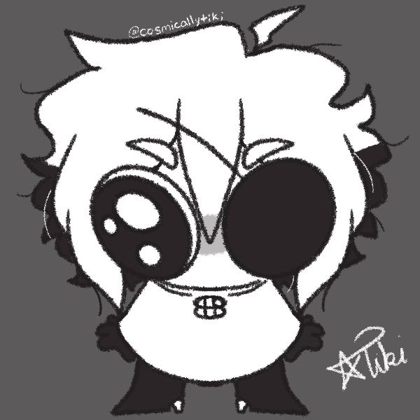 Siffrin from In Stars and Time with a big ol eye staring at you. From one of the many variations of the “Grill Me A Cheese” meme. It is now just a running joke emote I make for stuff.