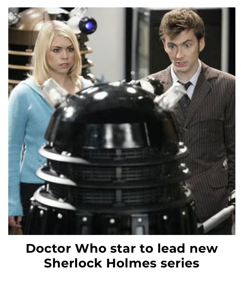 Billie Piper and David Tennant from an episode of Doctor Who, looking at a Dalek.