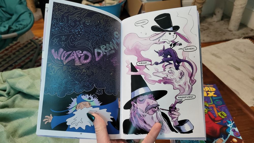 2 separate splash page images of wizards being trippy.