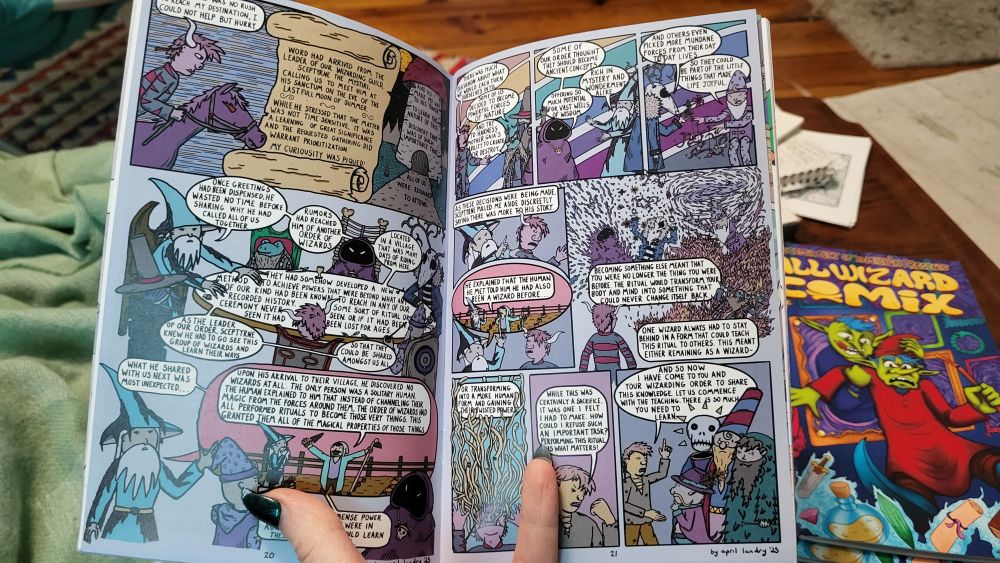 Picture of a two page comic done by me with lots of dialogue about wizards