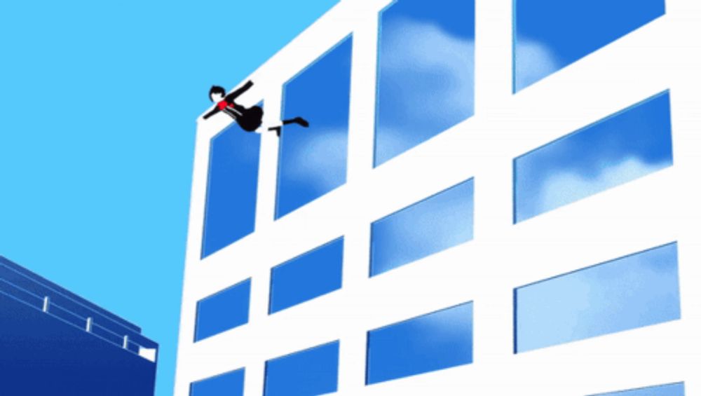 a cartoon of a girl falling off a building